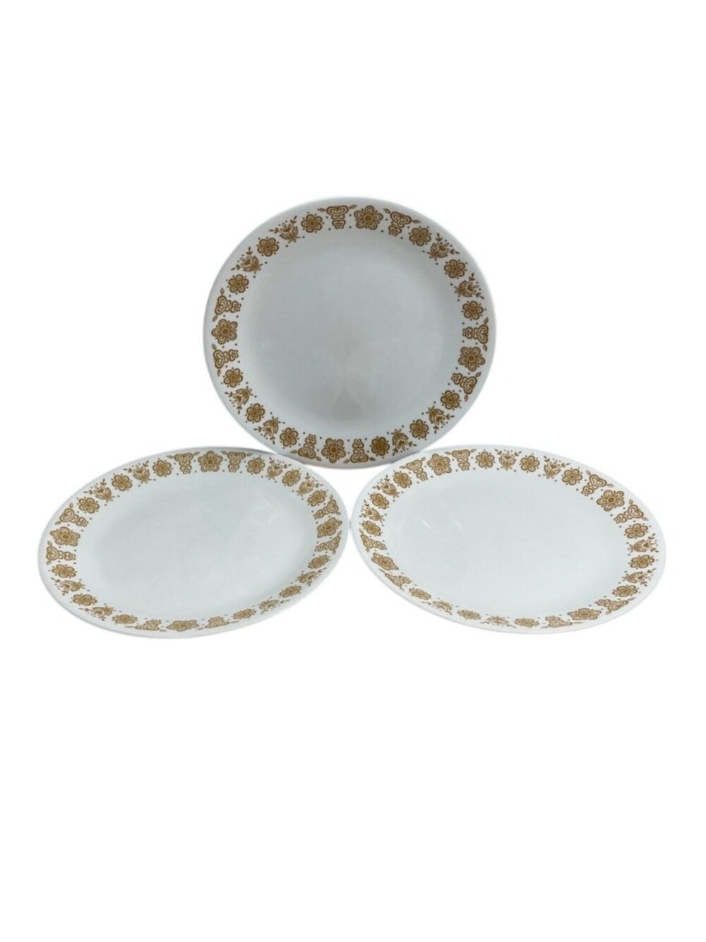 Vtg Corelle Butterfly Gold Dinner Plates 10.5 inch Set Of 3 White 1970s Corning